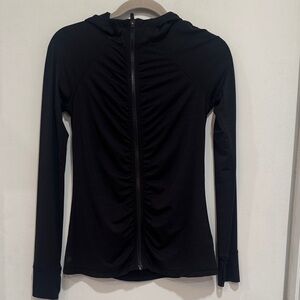 Athleta XS Black Full-Zip Ruched Hoodie